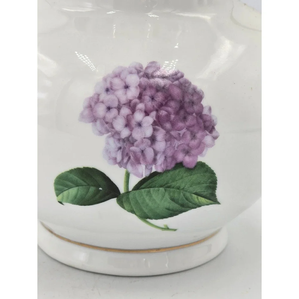 Purple Hydrangea Porcelain Flower Vase Gold‎ Trim Lattice Neck